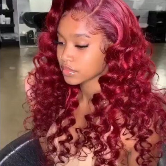 22” Red Curly Front Lace Wig Unit